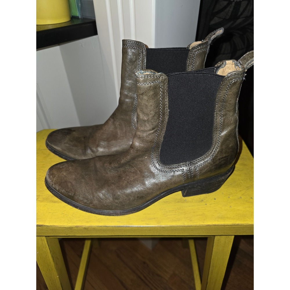 Frye Mens Chelsea Boots Olive Green Distressed Leather Pull On 76608 Size 10 B